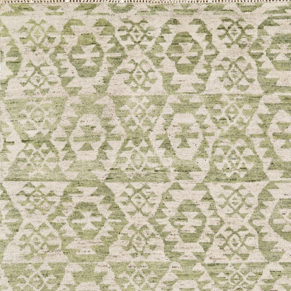 HomeRoots 6' Hand-Knotted Wool Southwestern Area Rug in Green and Ivory - Durable, Stylish, Family-Friendly Decor 6' X 9' 565698