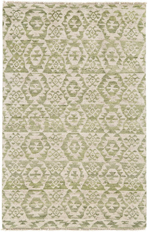HomeRoots 6' Hand-Knotted Wool Southwestern Area Rug in Green and Ivory - Durable, Stylish, Family-Friendly Decor 8' X 10' 565699