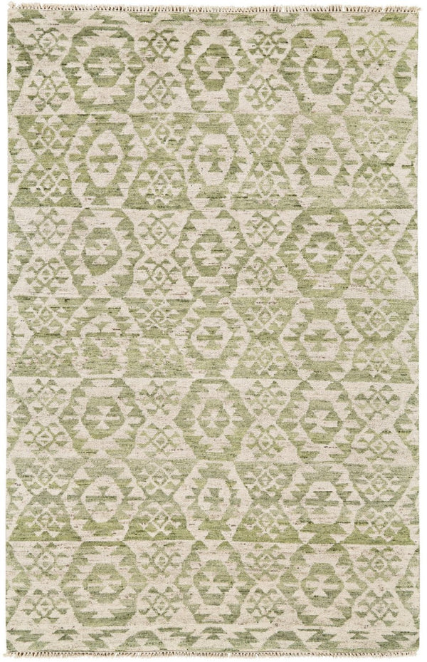 HomeRoots 6' Hand-Knotted Wool Southwestern Area Rug in Green and Ivory - Durable, Stylish, Family-Friendly Decor 8' X 10' 565699