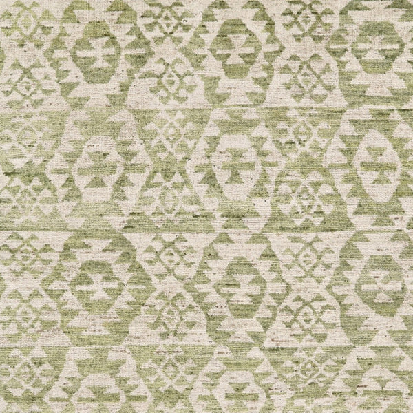 HomeRoots 6' Hand-Knotted Wool Southwestern Area Rug in Green and Ivory - Durable, Stylish, Family-Friendly Decor 8' X 10' 565699
