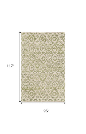 HomeRoots 6' Hand-Knotted Wool Southwestern Area Rug in Green and Ivory - Durable, Stylish, Family-Friendly Decor 8' X 10' 565699