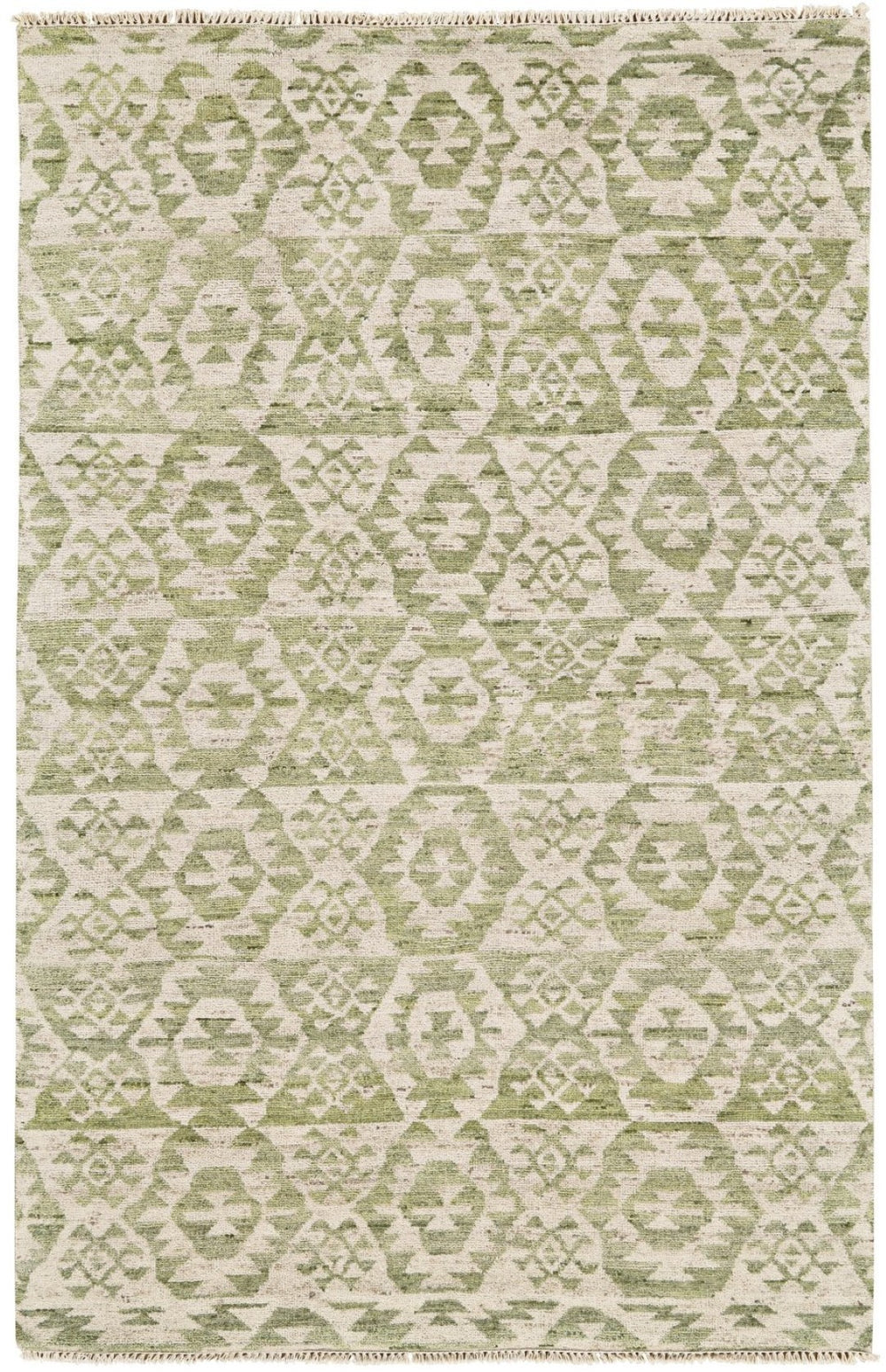 HomeRoots 6' Hand-Knotted Wool Southwestern Area Rug in Green and Ivory - Durable, Stylish, Family-Friendly Decor 8' X 10' 565699