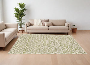 HomeRoots 6' Hand-Knotted Wool Southwestern Area Rug in Green and Ivory - Durable, Stylish, Family-Friendly Decor 8' X 12' 565700