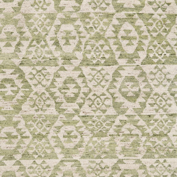 HomeRoots 6' Hand-Knotted Wool Southwestern Area Rug in Green and Ivory - Durable, Stylish, Family-Friendly Decor 8' X 12' 565700