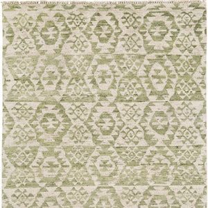 HomeRoots 6' Hand-Knotted Wool Southwestern Area Rug in Green and Ivory - Durable, Stylish, Family-Friendly Decor 8' X 12' 565700