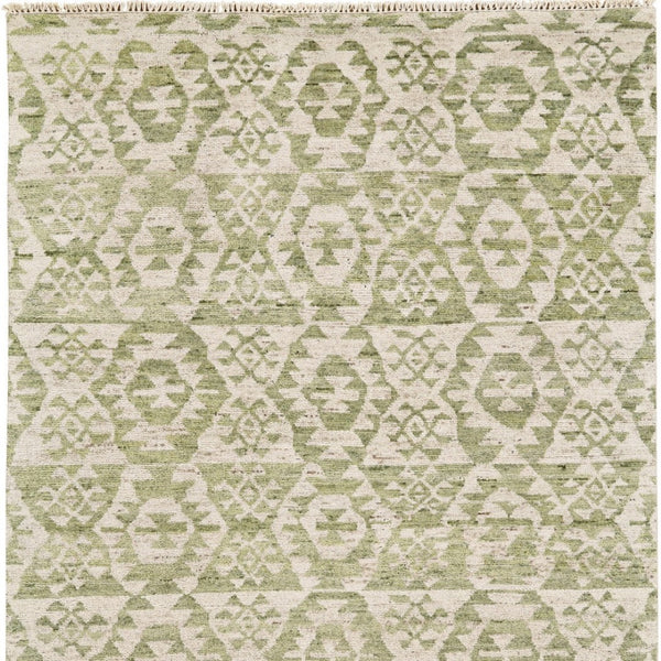 HomeRoots 6' Hand-Knotted Wool Southwestern Area Rug in Green and Ivory - Durable, Stylish, Family-Friendly Decor 8' X 12' 565700