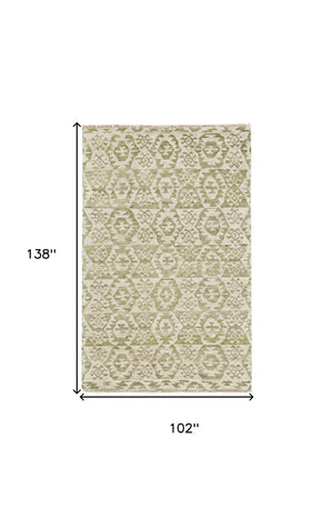 HomeRoots 6' Hand-Knotted Wool Southwestern Area Rug in Green and Ivory - Durable, Stylish, Family-Friendly Decor 8' X 12' 565700