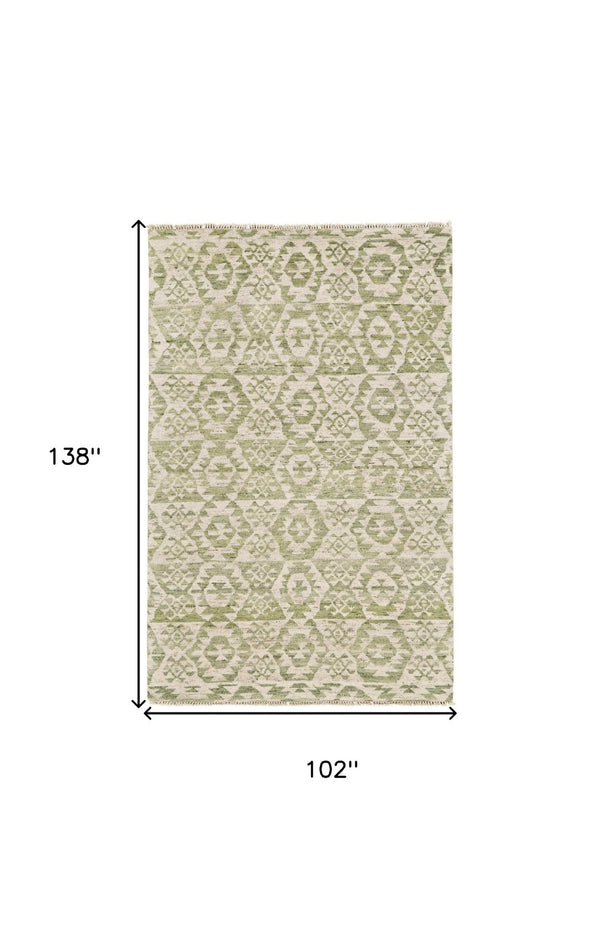 HomeRoots 6' Hand-Knotted Wool Southwestern Area Rug in Green and Ivory - Durable, Stylish, Family-Friendly Decor 8' X 12' 565700
