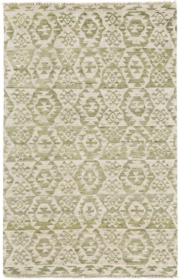 HomeRoots 6' Hand-Knotted Wool Southwestern Area Rug in Green and Ivory - Durable, Stylish, Family-Friendly Decor 8' X 12' 565700