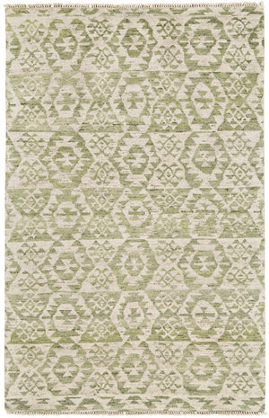 HomeRoots 6' Hand-Knotted Wool Southwestern Area Rug in Green and Ivory - Durable, Stylish, Family-Friendly Decor 8' X 12' 565700