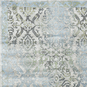Homeroots 5' X 8' Blue Gray And Green Floral Power Loom Worn Faded Area Rug Blue Polypropylene 565702