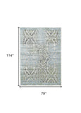 Homeroots 7' X 10' Blue Gray And Green Floral Power Loom Worn Faded Area Rug Blue Polypropylene 565703