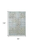 Homeroots 8' X 11' Blue Gray And Green Floral Power Loom Worn Faded Area Rug Blue Polypropylene 565704