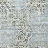 Homeroots 10' X 13' Blue Gray And Green Floral Power Loom Worn Faded Area Rug Blue Polypropylene 565705