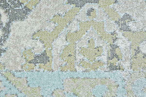 Homeroots 10' X 13' Blue Gray And Green Floral Power Loom Worn Faded Area Rug Blue Polypropylene 565705