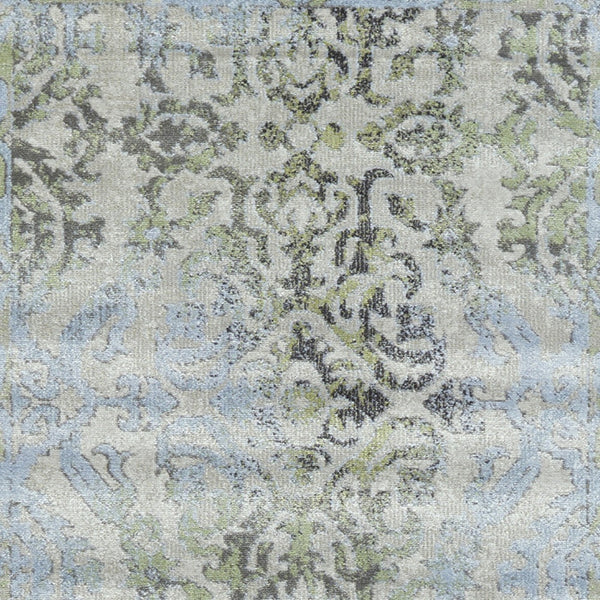 Homeroots 8' Blue Gray And Green Floral Power Loom Worn Faded Runner Rug Blue Polypropylene 565706