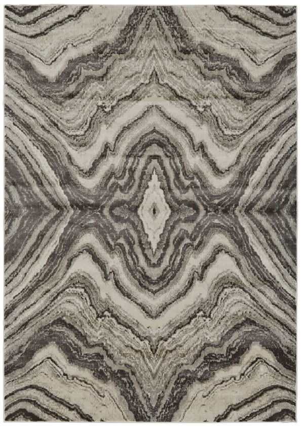 HomeRoots 7' Abstract Area Rug in Ivory, Gray, and Tan - Durable Power Loom Design for Modern Spaces 7' X 10' 565722