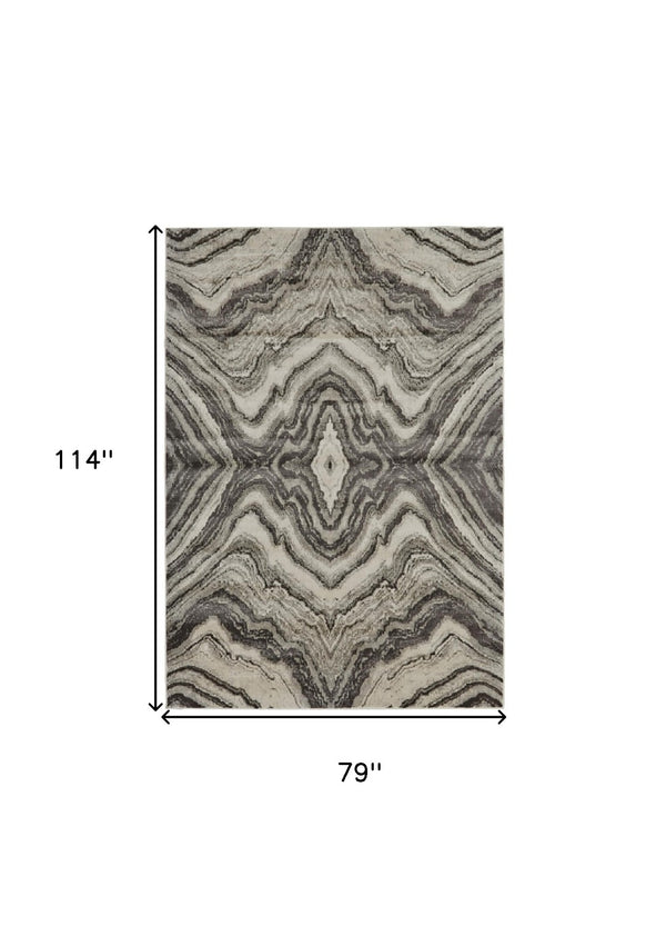 HomeRoots 7' Abstract Area Rug in Ivory, Gray, and Tan - Durable Power Loom Design for Modern Spaces 7' X 10' 565722