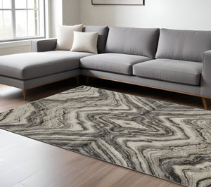 HomeRoots 7' Abstract Area Rug in Ivory, Gray, and Tan - Durable Power Loom Design for Modern Spaces 7' X 10' 565722