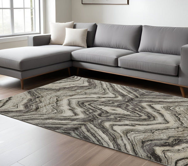 HomeRoots 7' Abstract Area Rug in Ivory, Gray, and Tan - Durable Power Loom Design for Modern Spaces 7' X 10' 565722