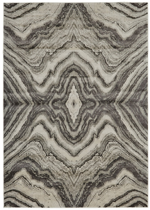 HomeRoots 7' Abstract Area Rug in Ivory, Gray, and Tan - Durable Power Loom Design for Modern Spaces 7' X 10' 565722