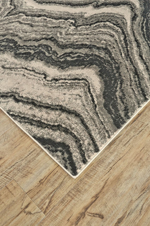 HomeRoots 7' Abstract Area Rug in Ivory, Gray, and Tan - Durable Power Loom Design for Modern Spaces 7' X 10' 565722