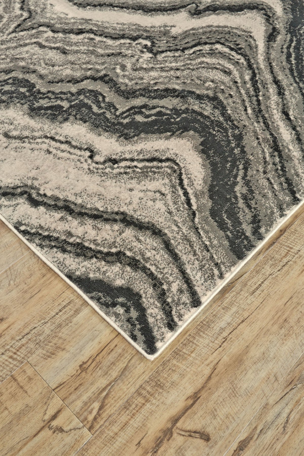HomeRoots 7' Abstract Area Rug in Ivory, Gray, and Tan - Durable Power Loom Design for Modern Spaces 7' X 10' 565722