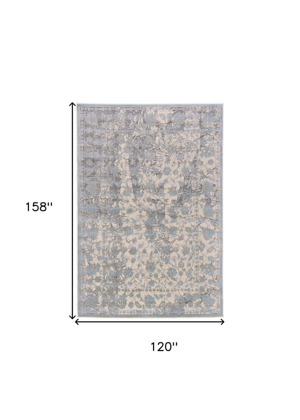 HomeRoots 10' Modern Ivory and Blue Abstract Area Rug – Plush, Faded Design for Family Spaces & Easy Care 10' X 13' 565729