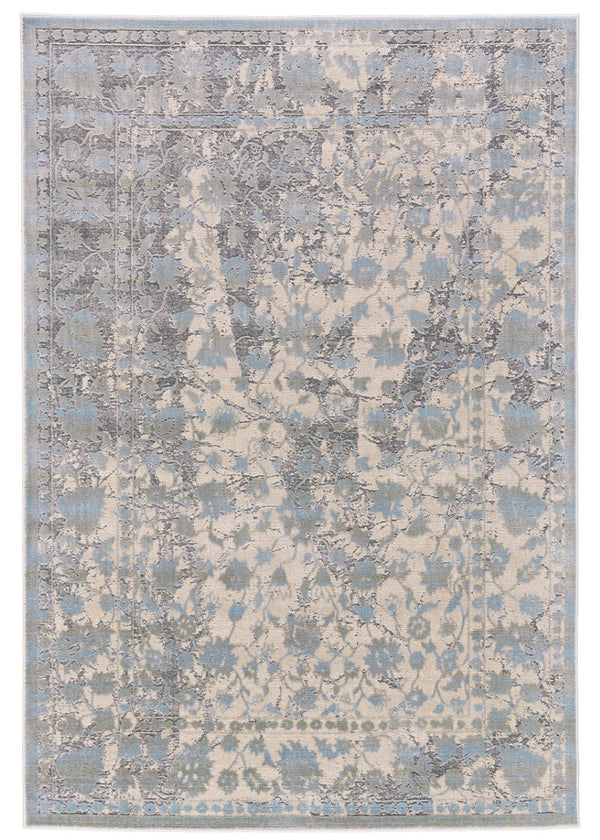 HomeRoots 10' Modern Ivory and Blue Abstract Area Rug – Plush, Faded Design for Family Spaces & Easy Care 10' X 13' 565729
