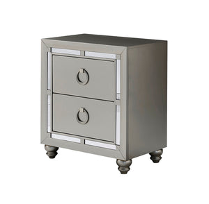 English Elm CHLOE Silver Gemstone Nightstand with Mirror Accents, Spacious Drawers, Bun Feet & Center Glide B201P215916