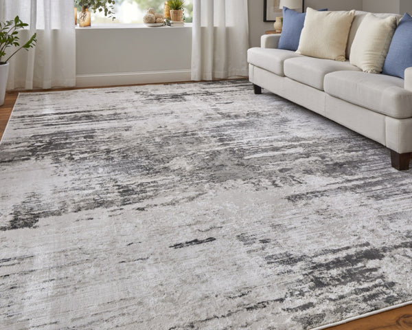 HomeRoots 5' Gray Ivory Taupe Abstract Area Rug - Contemporary Power Loomed Design for Stylish Living Spaces 5' X 8' 565736