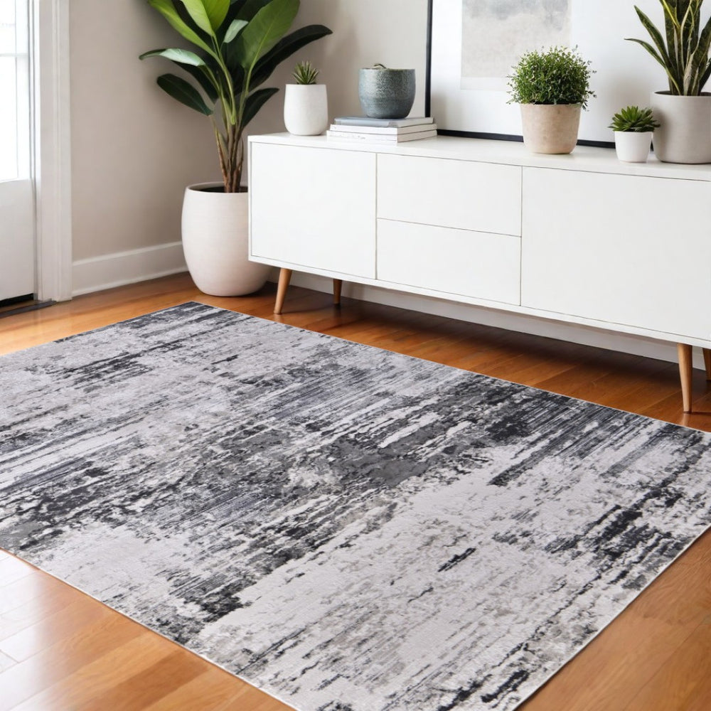 HomeRoots 5' Gray Ivory Taupe Abstract Area Rug - Contemporary Power Loomed Design for Stylish Living Spaces 5' X 8' 565736