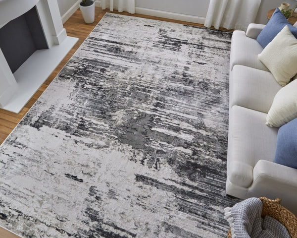 HomeRoots 5' Gray Ivory Taupe Abstract Area Rug - Contemporary Power Loomed Design for Stylish Living Spaces 8' X 11' 565737