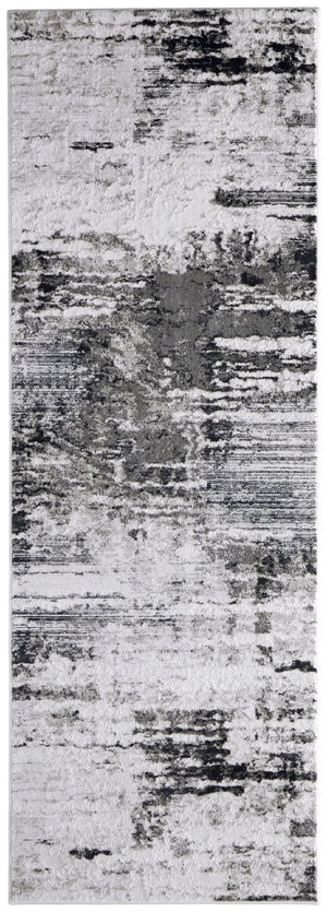 HomeRoots 5' Gray Ivory Taupe Abstract Area Rug - Contemporary Power Loomed Design for Stylish Living Spaces 8' Runner 565739