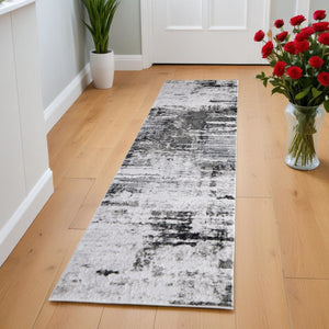 HomeRoots 5' Gray Ivory Taupe Abstract Area Rug - Contemporary Power Loomed Design for Stylish Living Spaces 8' Runner 565739