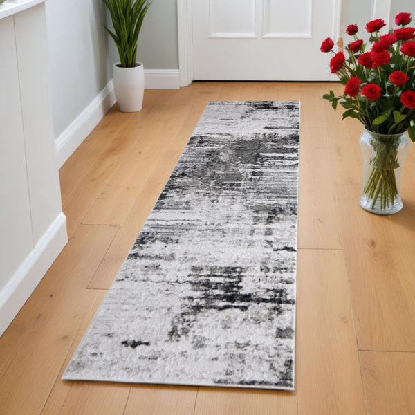 HomeRoots 5' Gray Ivory Taupe Abstract Area Rug - Contemporary Power Loomed Design for Stylish Living Spaces 8' Runner 565739