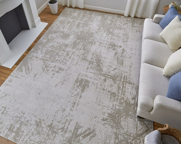 HomeRoots 5' Taupe and Silver Abstract Distressed Area Rug – Glamorous, Durable Design for Modern Interiors 5' X 8' 565740