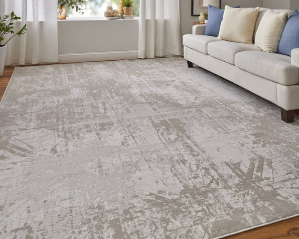 HomeRoots 5' Taupe and Silver Abstract Distressed Area Rug – Glamorous, Durable Design for Modern Interiors 10' X 13' 565742