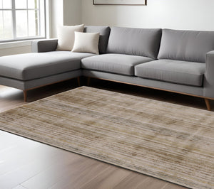 HomeRoots 10' Brown and Tan Striped Power Loom Area Rug - Durable, Stain-Resistant Design for Stylish Homes 10' X 13' 565750