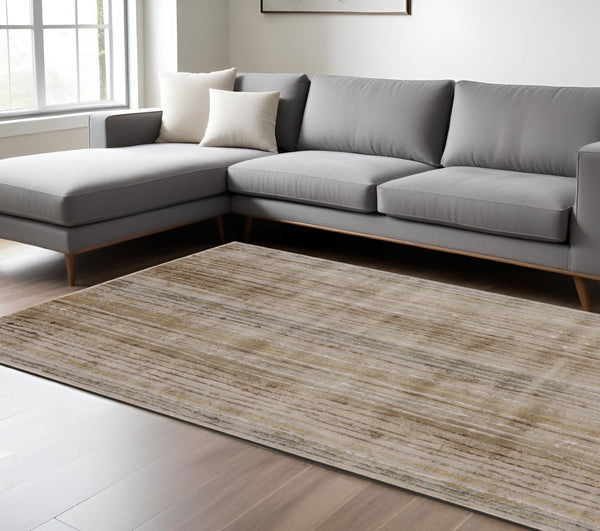 HomeRoots 10' Brown and Tan Striped Power Loom Area Rug - Durable, Stain-Resistant Design for Stylish Homes 10' X 13' 565750