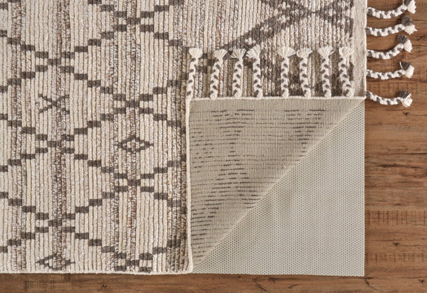 HomeRoots 8' Taupe and Ivory Wool Geometric Hand-Knotted Area Rug - Timeless Style for Every Room Decor 8' X 12' 565753