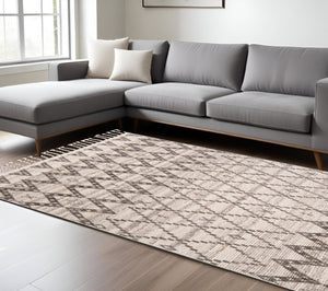 HomeRoots 8' Taupe and Ivory Wool Geometric Hand-Knotted Area Rug - Timeless Style for Every Room Decor 8' X 12' 565753