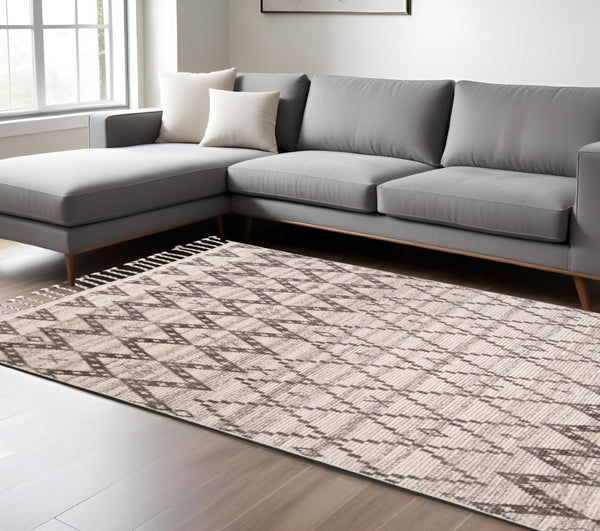 HomeRoots 8' Taupe and Ivory Wool Geometric Hand-Knotted Area Rug - Timeless Style for Every Room Decor 8' X 12' 565753