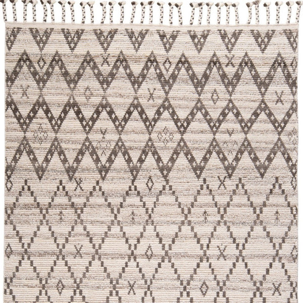 HomeRoots 8' Taupe and Ivory Wool Geometric Hand-Knotted Area Rug - Timeless Style for Every Room Decor 8' X 12' 565753