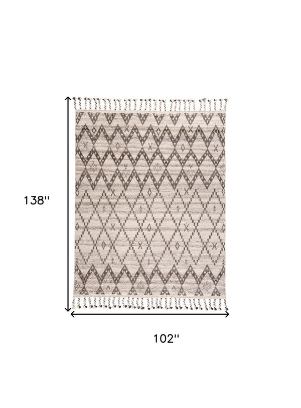 HomeRoots 8' Taupe and Ivory Wool Geometric Hand-Knotted Area Rug - Timeless Style for Every Room Decor 8' X 12' 565753