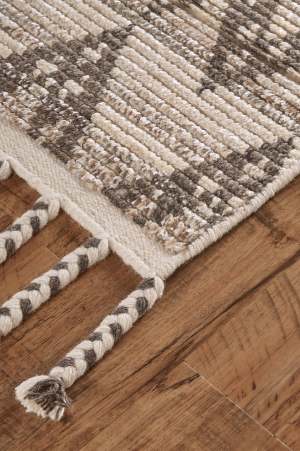 HomeRoots 8' Taupe and Ivory Wool Geometric Hand-Knotted Area Rug - Timeless Style for Every Room Decor 8' X 12' 565753