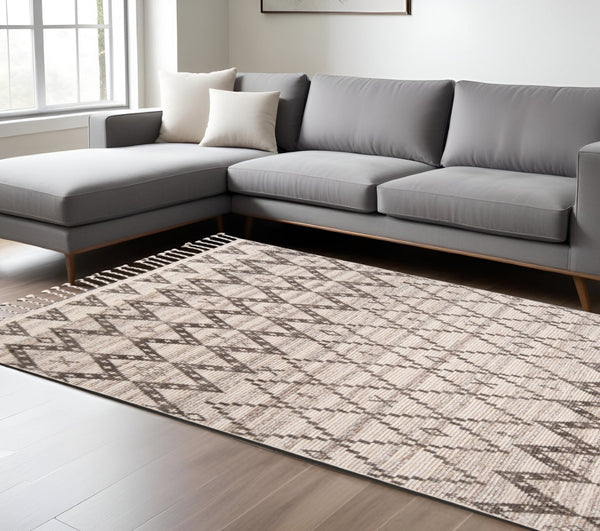 HomeRoots 8' Taupe and Ivory Wool Geometric Hand-Knotted Area Rug - Timeless Style for Every Room Decor 9' X 13' 565754
