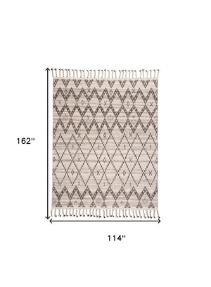 HomeRoots 8' Taupe and Ivory Wool Geometric Hand-Knotted Area Rug - Timeless Style for Every Room Decor 9' X 13' 565754