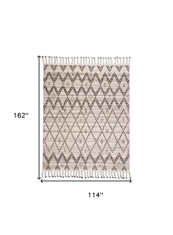 HomeRoots 8' Taupe and Ivory Wool Geometric Hand-Knotted Area Rug - Timeless Style for Every Room Decor 9' X 13' 565754