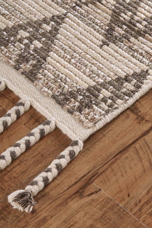 HomeRoots 8' Taupe and Ivory Wool Geometric Hand-Knotted Area Rug - Timeless Style for Every Room Decor 9' X 13' 565754